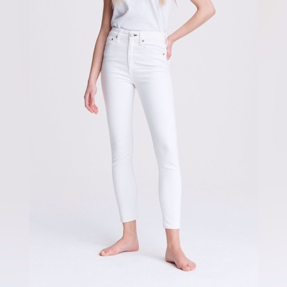 Rag & Bone Blanc White High Rise Skinny Jean Raw Hem Ankle 25